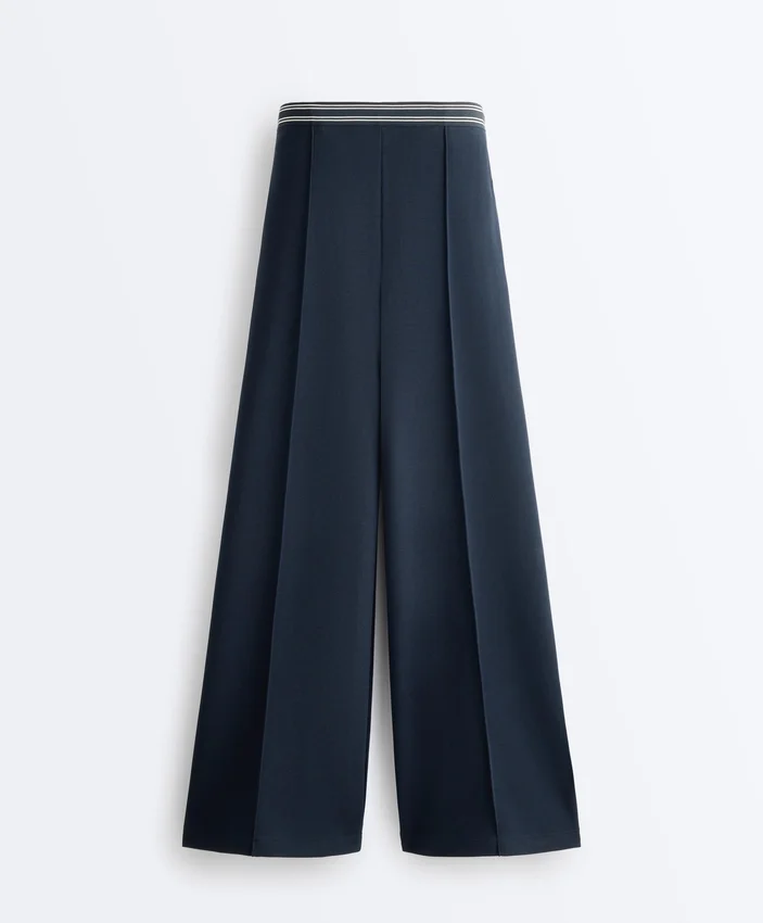 Pantalones rectos de piqué con ribete de algodón en contraste Pantalones rectos de piqué con ribete de algodón en contraste