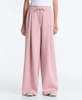 Pantalones rectos plisados de piqué de algodón
