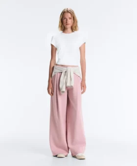 Pantalones rectos plisados de piqué de algodón
