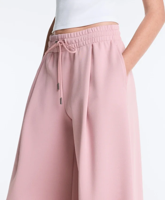 Pantalones rectos plisados de piqué de algodón Pantalones rectos plisados de piqué de algodón
