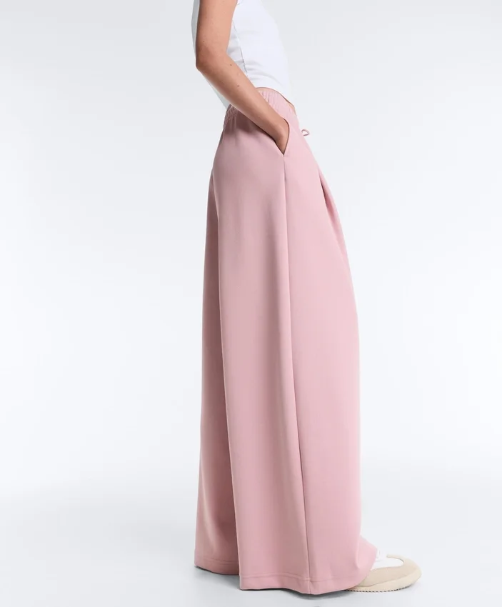 Pantalones rectos plisados de piqué de algodón Pantalones rectos plisados de piqué de algodón