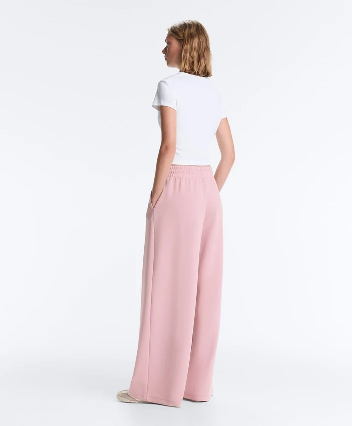 Pantalones rectos plisados de piqué de algodón Pantalones rectos plisados de piqué de algodón