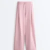 Pantalones rectos plisados de piqué de algodón Pantalones rectos plisados de piqué de algodón