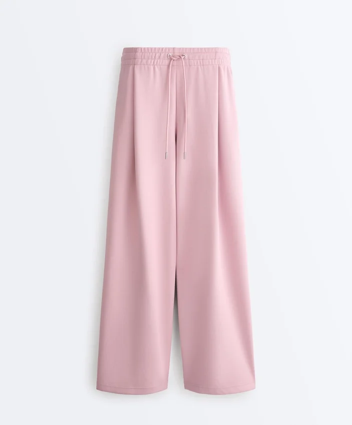 Pantalones rectos plisados de piqué de algodón Pantalones rectos plisados de piqué de algodón