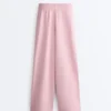 Pantalones rectos plisados de piqué de algodón Pantalones rectos plisados de piqué de algodón