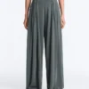Pantalones vaporosos con cintura plisada de mezcla de modal Pantalones vaporosos con cintura plisada de mezcla de modal