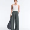 Pantalones vaporosos con cintura plisada de mezcla de modal Pantalones vaporosos con cintura plisada de mezcla de modal
