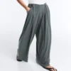 Pantalones vaporosos con cintura plisada de mezcla de modal Pantalones vaporosos con cintura plisada de mezcla de modal