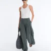 Pantalones vaporosos con cintura plisada de mezcla de modal Pantalones vaporosos con cintura plisada de mezcla de modal