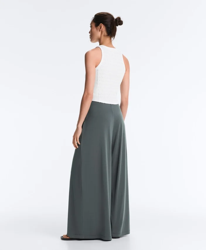 Pantalones vaporosos con cintura plisada de mezcla de modal Pantalones vaporosos con cintura plisada de mezcla de modal