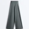 Pantalones vaporosos con cintura plisada de mezcla de modal Pantalones vaporosos con cintura plisada de mezcla de modal
