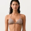 Partes de arriba de bikini triangular con estampado mini y hilo metalizado