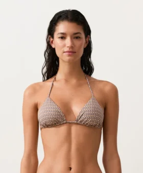 Partes de arriba de bikini triangular con estampado mini y hilo metalizado Partes de arriba de bikini triangular con estampado mini y hilo metalizado