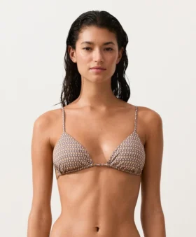 Partes de arriba de bikini triangular con estampado mini y hilo metalizado Partes de arriba de bikini triangular con estampado mini y hilo metalizado