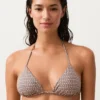 Partes de arriba de bikini triangular con estampado mini y hilo metalizado