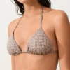 Partes de arriba de bikini triangular con estampado mini y hilo metalizado