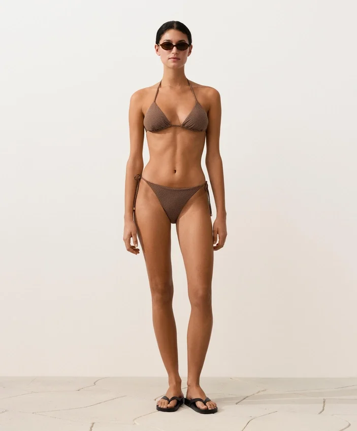 Braguitas de bikini de cobertura media con lazo y estampado de lunares pequeños Braguitas de bikini de cobertura media con lazo y estampado de lunares pequeños