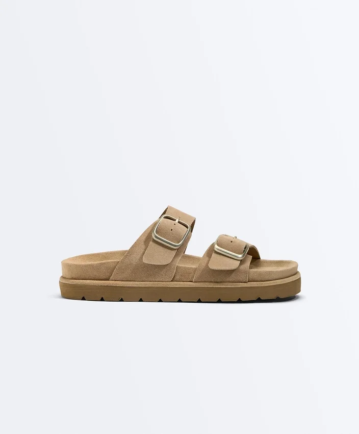 Sandalias de plataforma de piel serraje con hebilla Sandalias de plataforma de piel serraje con hebilla