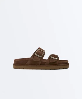 Sandalias de plataforma de piel serraje con hebilla Sandalias de plataforma de piel serraje con hebilla