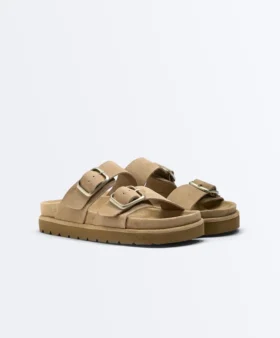 Sandalias de plataforma de piel serraje con hebilla