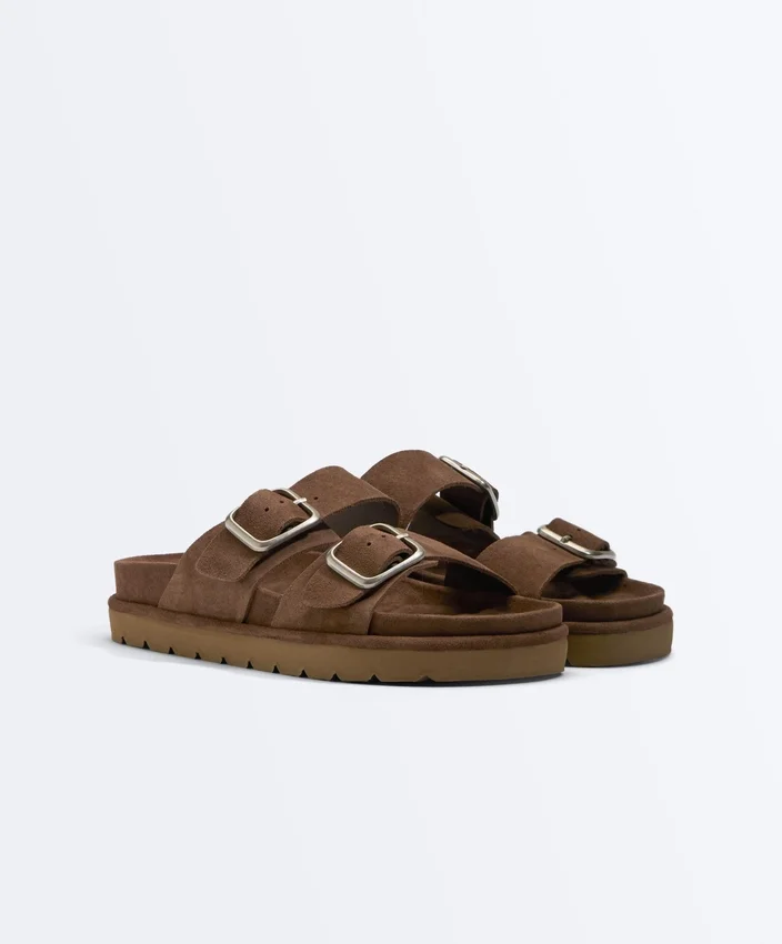 Sandalias de plataforma de piel serraje con hebilla Sandalias de plataforma de piel serraje con hebilla