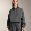 Sudadera con capucha de corte recto en modal cepillado jaspeado Sudadera con capucha de corte recto en modal cepillado jaspeado