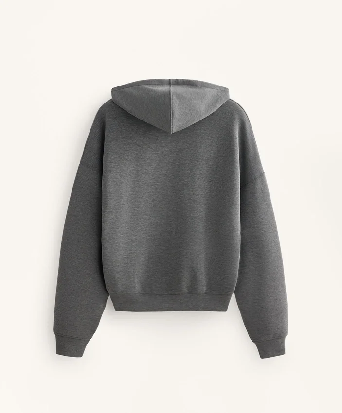 Sudadera con capucha de corte recto en modal cepillado jaspeado Sudadera con capucha de corte recto en modal cepillado jaspeado