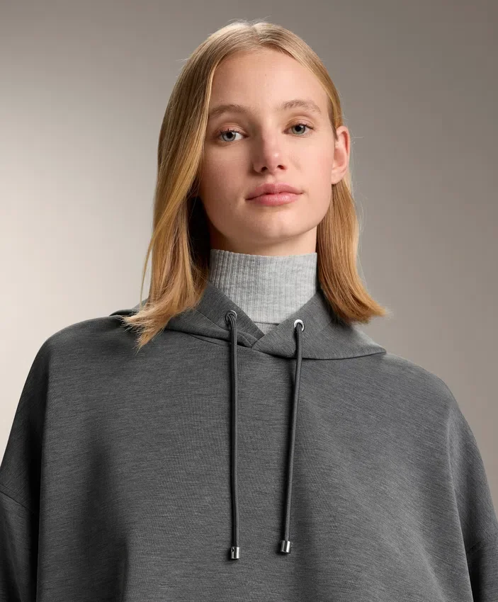 Sudadera con capucha de corte recto en modal cepillado jaspeado Sudadera con capucha de corte recto en modal cepillado jaspeado