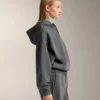 Sudadera con capucha de corte recto en modal cepillado jaspeado Sudadera con capucha de corte recto en modal cepillado jaspeado