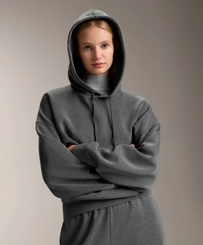 Sudadera con capucha de corte recto en modal cepillado jaspeado Sudadera con capucha de corte recto en modal cepillado jaspeado