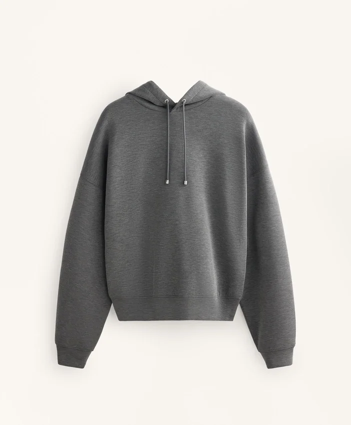 Sudadera con capucha de corte recto en modal cepillado jaspeado Sudadera con capucha de corte recto en modal cepillado jaspeado