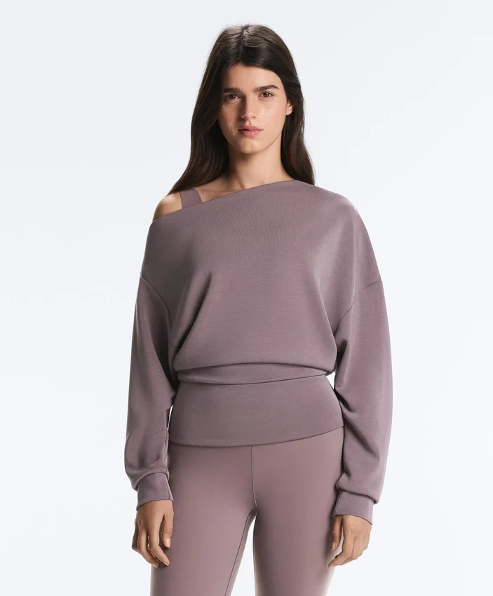 Sudadera con cuello asimétrico, cintura ajustable y modal Soft Touch Sudadera con cuello asimétrico, cintura ajustable y modal Soft Touch