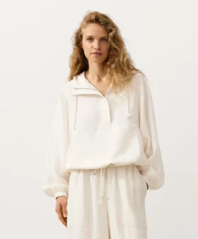 Sudadera con media cremallera, bolsillo delantero, mezcla de lyocell y 24 % de lino Sudadera con media cremallera, bolsillo delantero, mezcla de lyocell y 24 % de lino