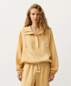 Sudadera con media cremallera, bolsillo delantero, mezcla de lyocell y 24 % de lino Sudadera con media cremallera, bolsillo delantero, mezcla de lyocell y 24 % de lino