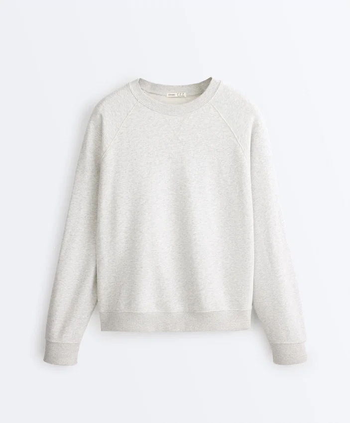Sudadera de cuello redondo de mezcla de algodón y felpa jaspeada Sudadera de cuello redondo de mezcla de algodón y felpa jaspeada