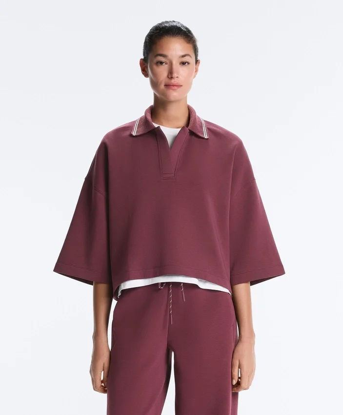 Sudadera tipo polo de mezcla de algodón con mangas anchas Sudadera tipo polo de mezcla de algodón con mangas anchas