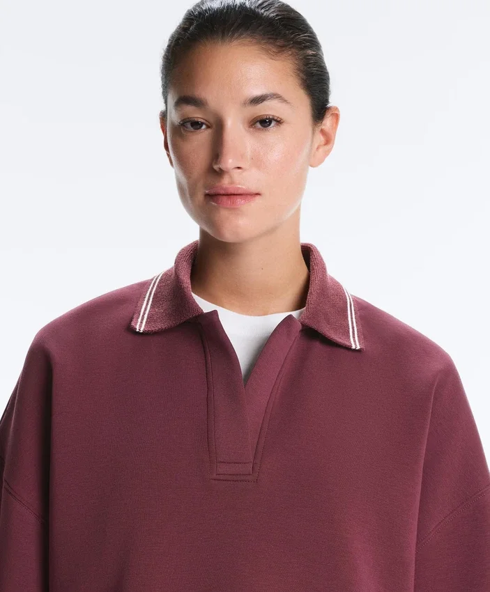 Sudadera tipo polo de mezcla de algodón con mangas anchas Sudadera tipo polo de mezcla de algodón con mangas anchas