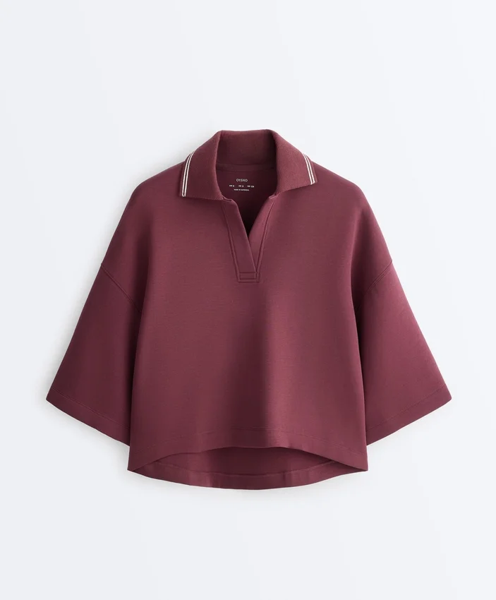 Sudadera tipo polo de mezcla de algodón con mangas anchas Sudadera tipo polo de mezcla de algodón con mangas anchas