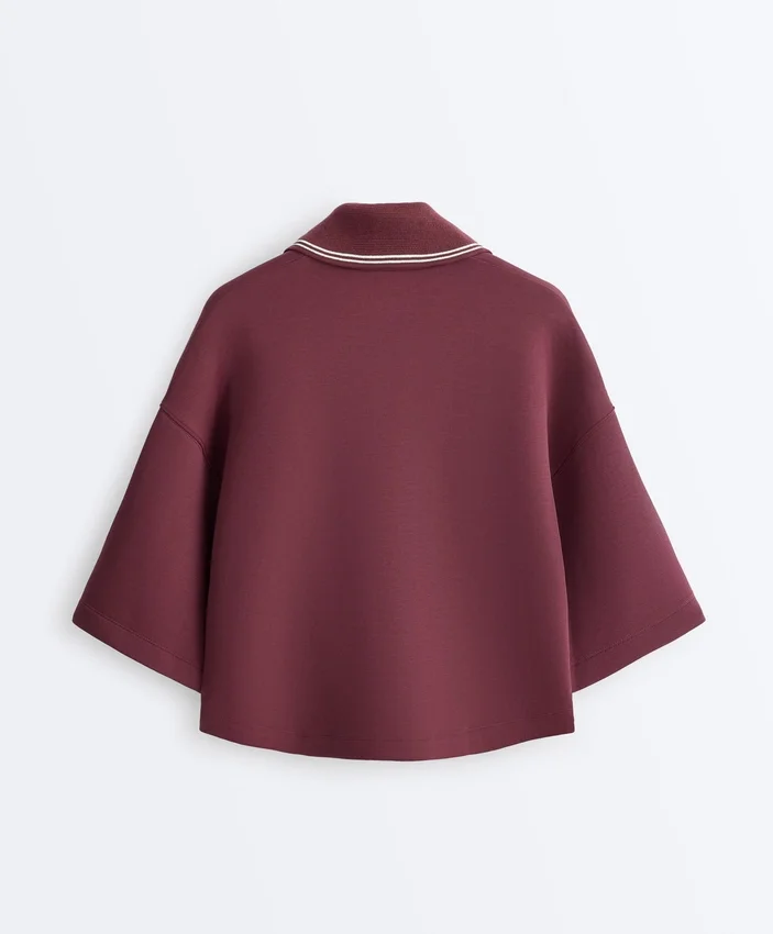 Sudadera tipo polo de mezcla de algodón con mangas anchas Sudadera tipo polo de mezcla de algodón con mangas anchas