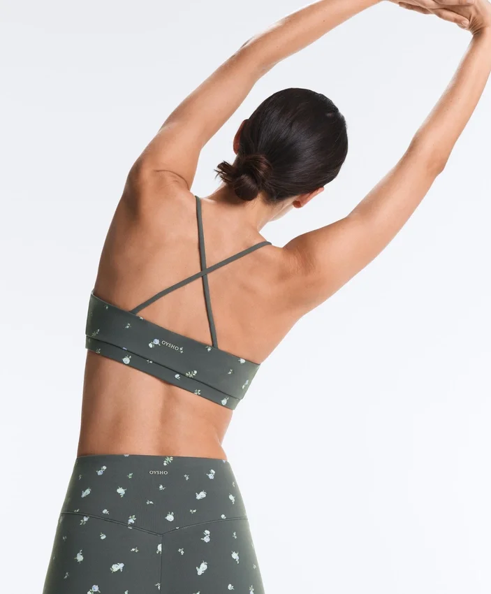 Sujetador deportivo Evermove de sujeción ligera con estampado floral Sujetador deportivo Evermove de sujeción ligera con estampado floral