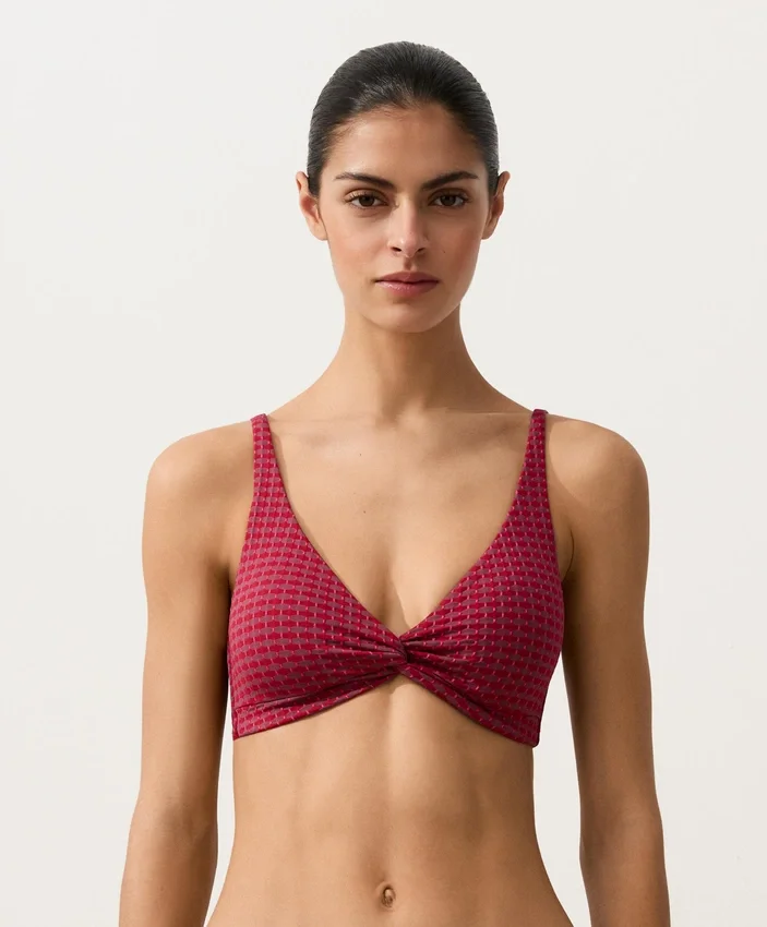 Top de bikini halter de jacquard geométrico Top de bikini halter de jacquard geométrico