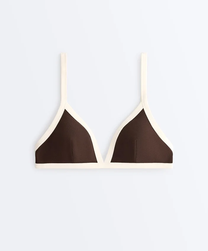 Top de bikini triangular con ribete en contraste Top de bikini triangular con ribete en contraste