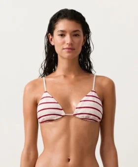 Top de bikini triangular de rayas de ganchillo Top de bikini triangular de rayas de ganchillo