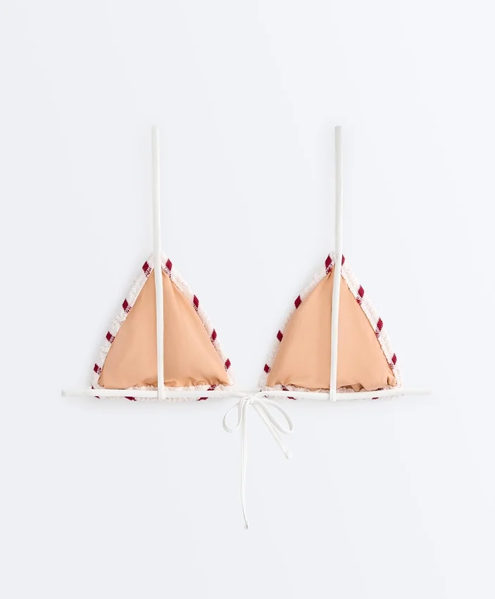 Top de bikini triangular de rayas de ganchillo Top de bikini triangular de rayas de ganchillo
