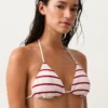 Top de bikini triangular de rayas de ganchillo Top de bikini triangular de rayas de ganchillo