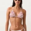 Top de bikini triangular de rayas de ganchillo Top de bikini triangular de rayas de ganchillo